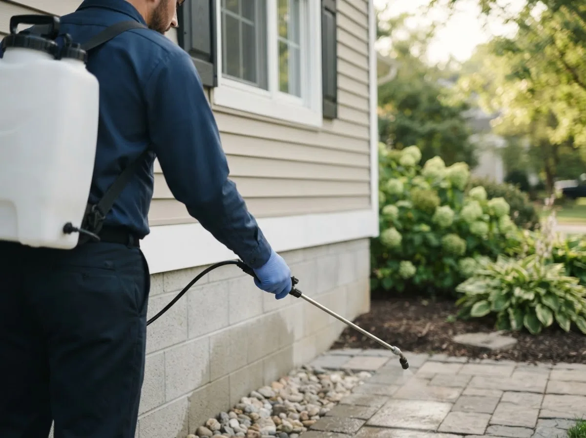 Pest control technician inspecting a home in Mooresville, NC